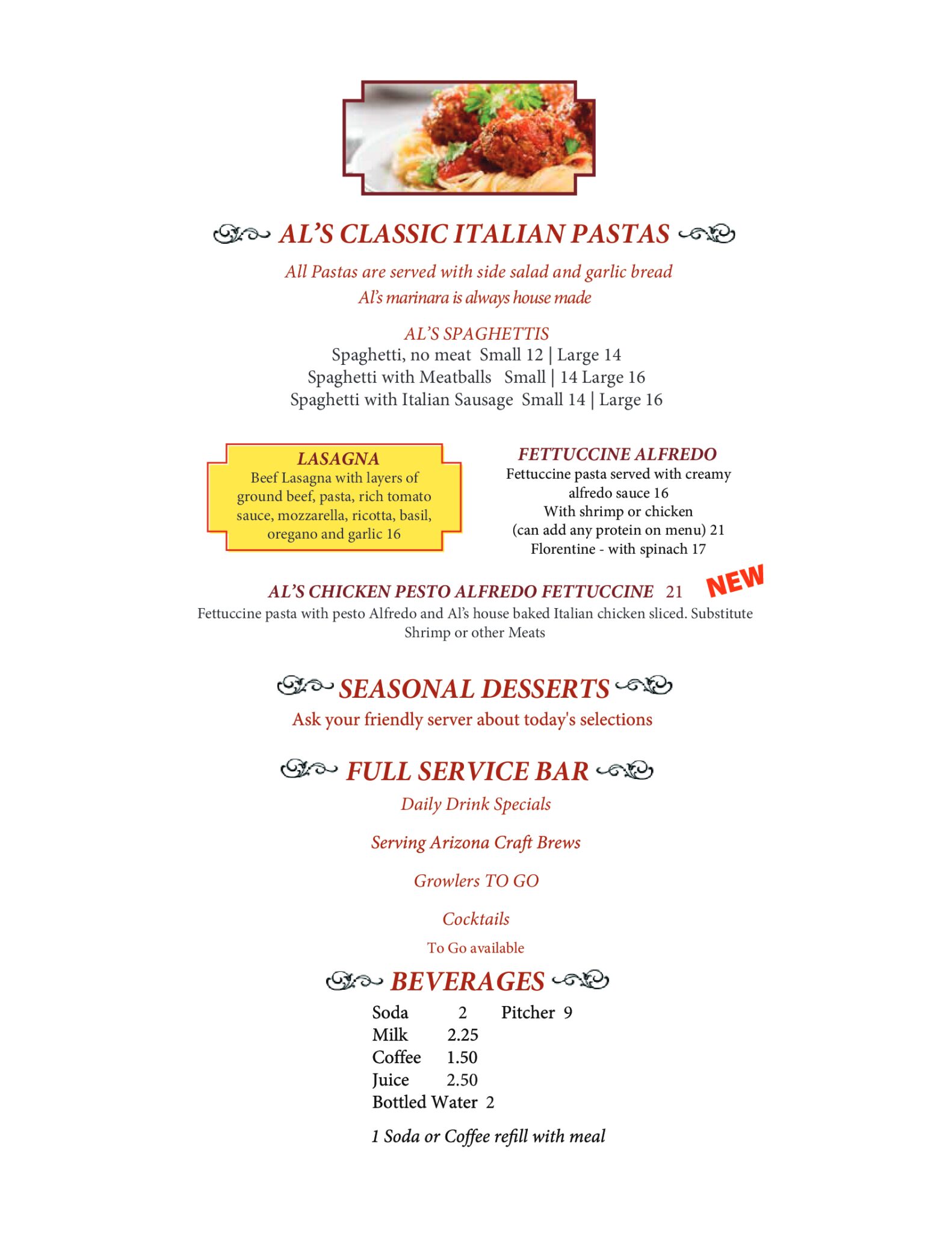 Menu | Hand-Tossed Pizza | Silly Al’s Pizza